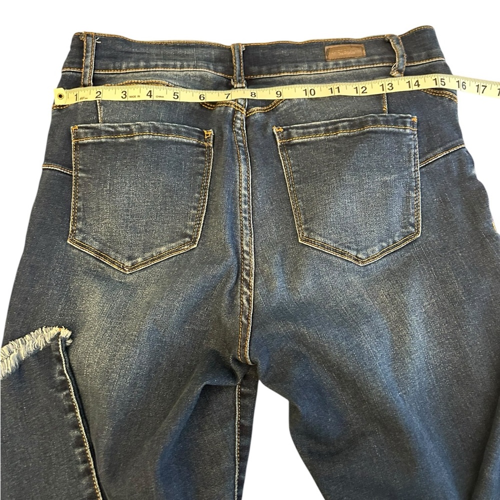 JUICY COUTURE Distressed Skinny Jeans Raw Frayed Hem Sz 8 Blue Y2K Vibe - Picture 10 of 13